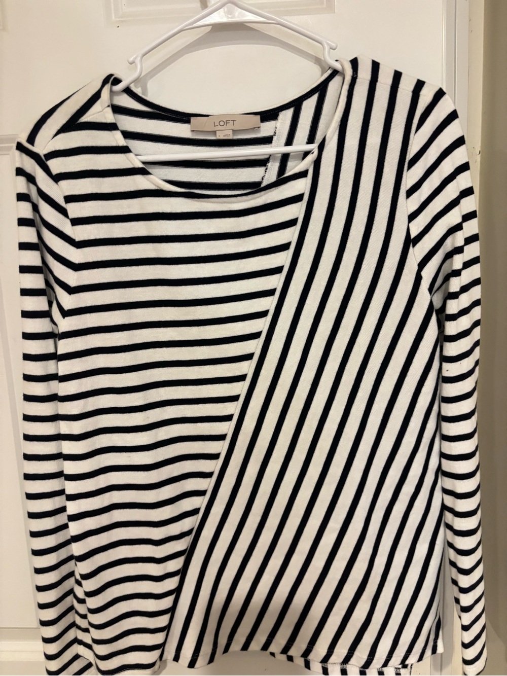 LOFT Navy  and White Striped Long-Sleeve Top